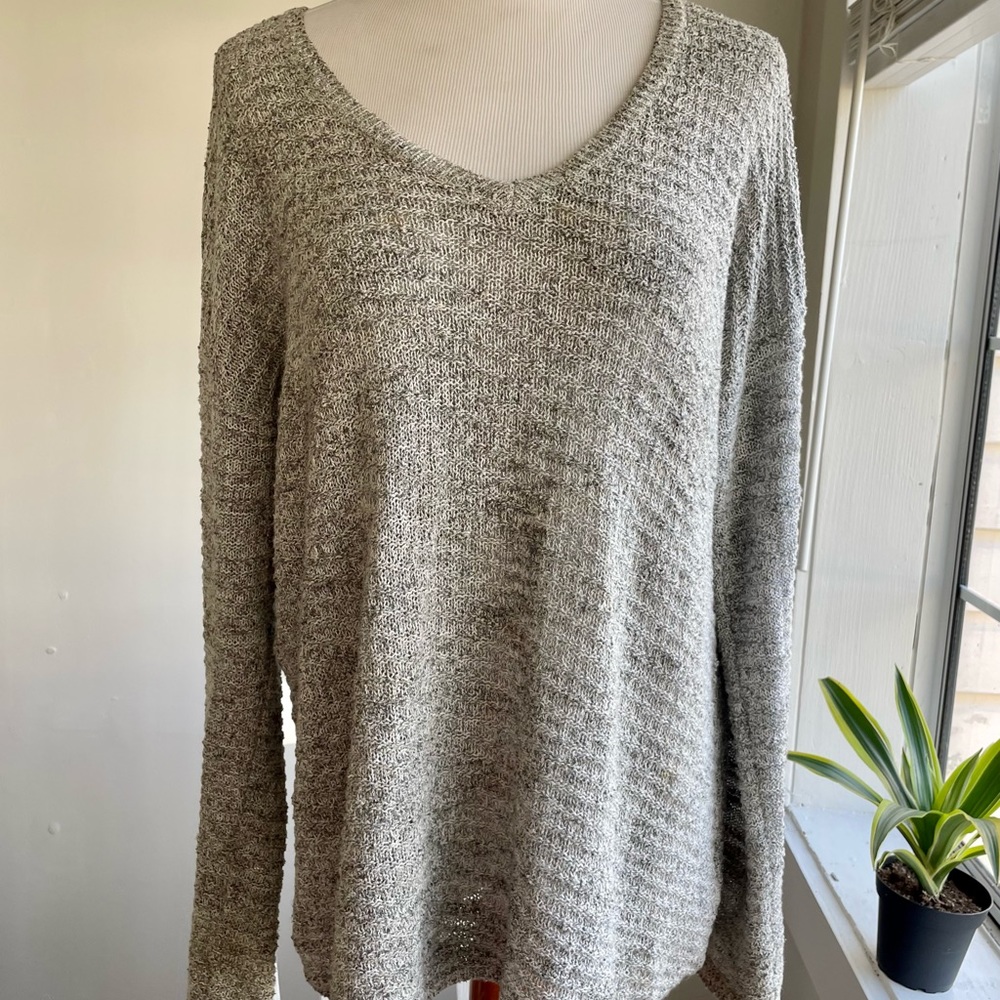 Calvin Klein Jeans Long-sleeve Grey V-neck Knit Sweater